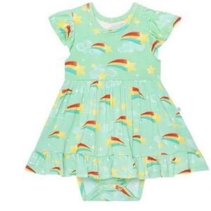 Posh Peanut | Fallon Cap Sleeve Ruffled Bodysuit Dress | NWT | 0-3 Months